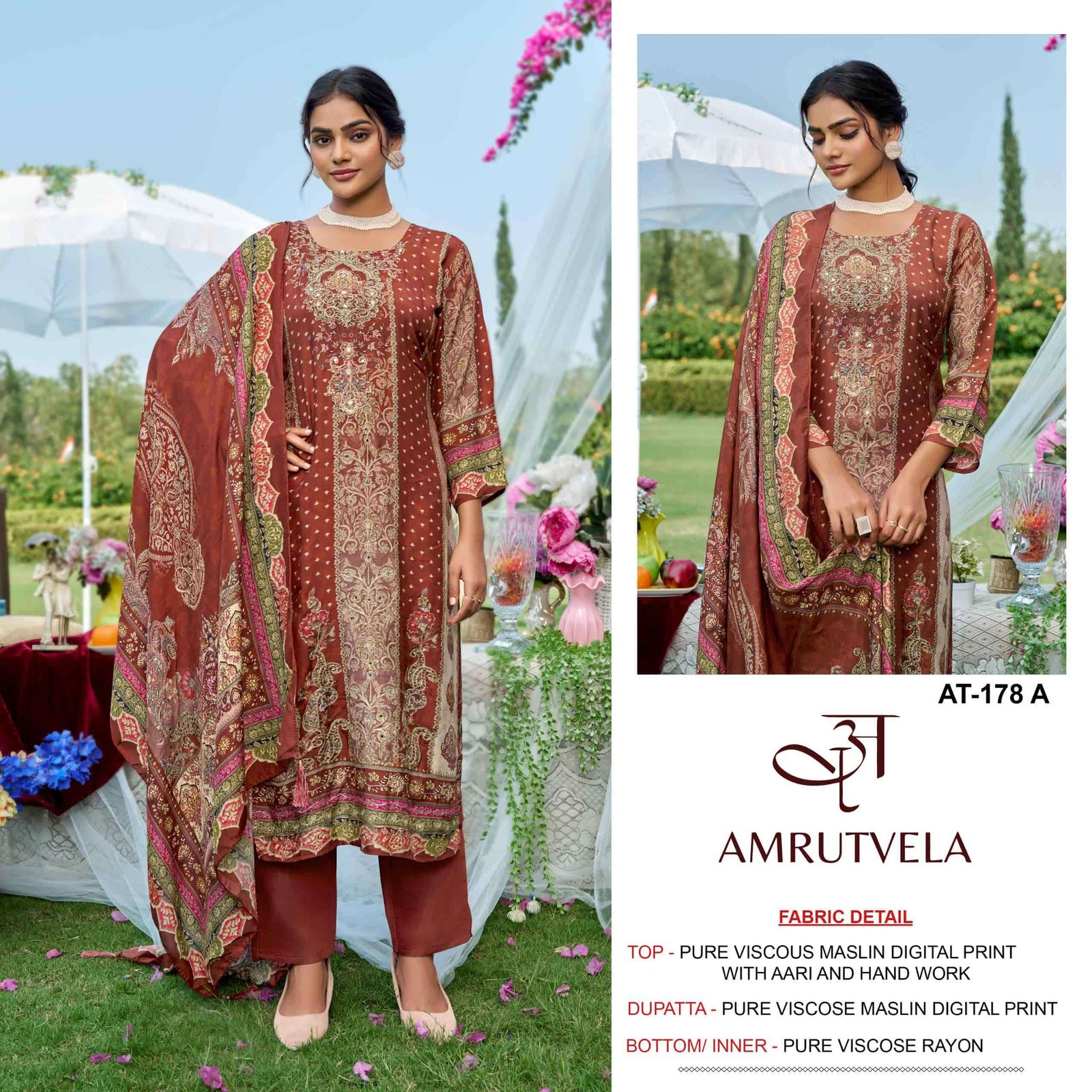 AT-178 COLOURS BY AMRUTVELA VISCOSE MUSLIN PRINT PAKISTANI DRESSES