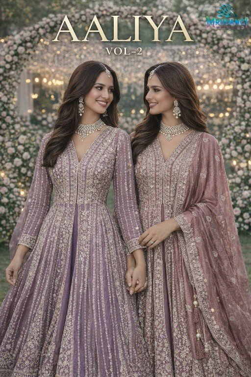 AALIYA VOL-2 BY MRUDANGI 889 TO 890 SERIES CHINON SILK STITCHED DRESSES