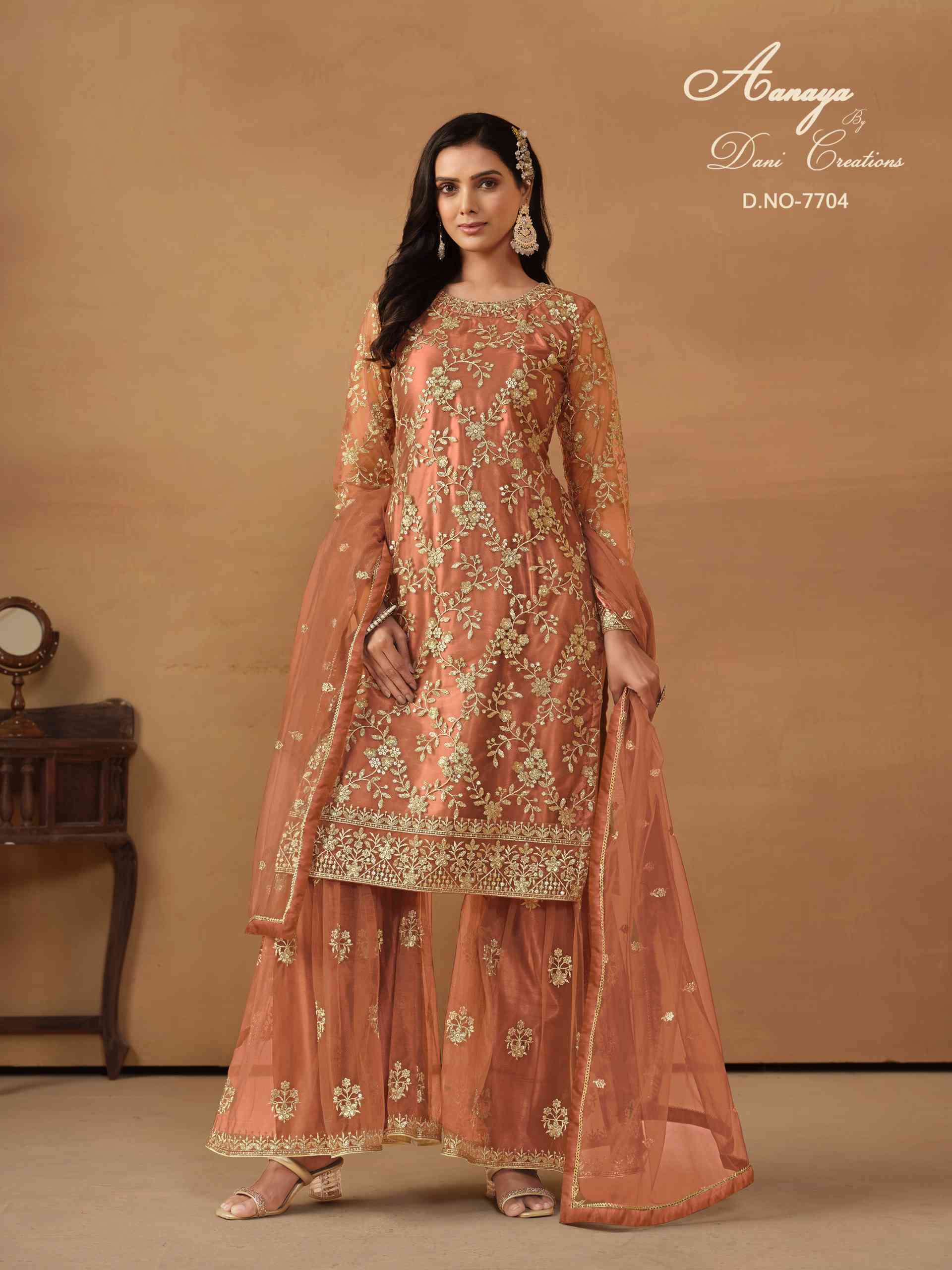 AANAYA VOL-177 BY DANI CREATIONS 7701 TO 7704 SERIES NET SHARARA DRESSES