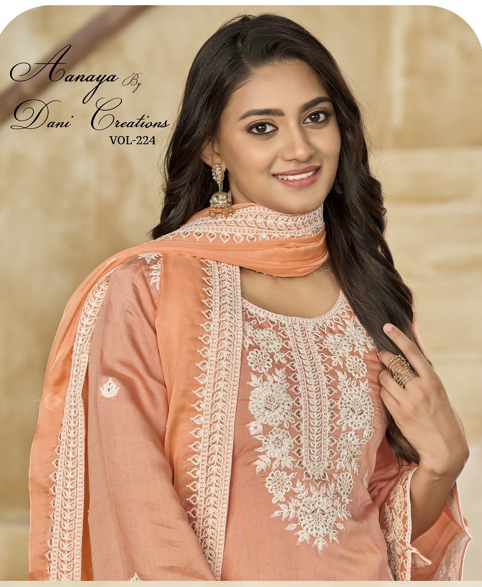 AANAYA VOL-224 BY DANI CREATIONS 224-A TO 224-D SERIES ROMAN SILK DRESSES