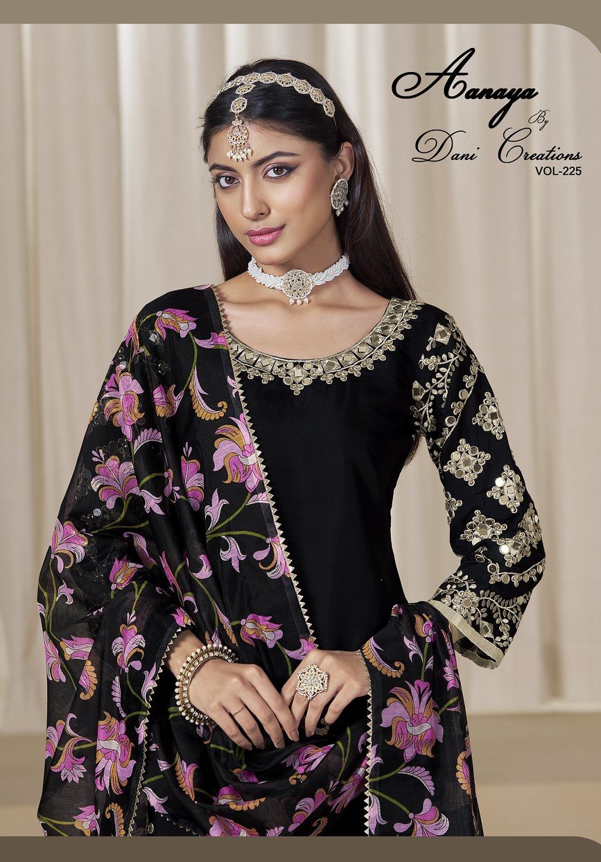 AANAYA VOL-225 BY DANI CREATIONS 225-A TO 225-D SERIES ROMAN SILK DRESSES
