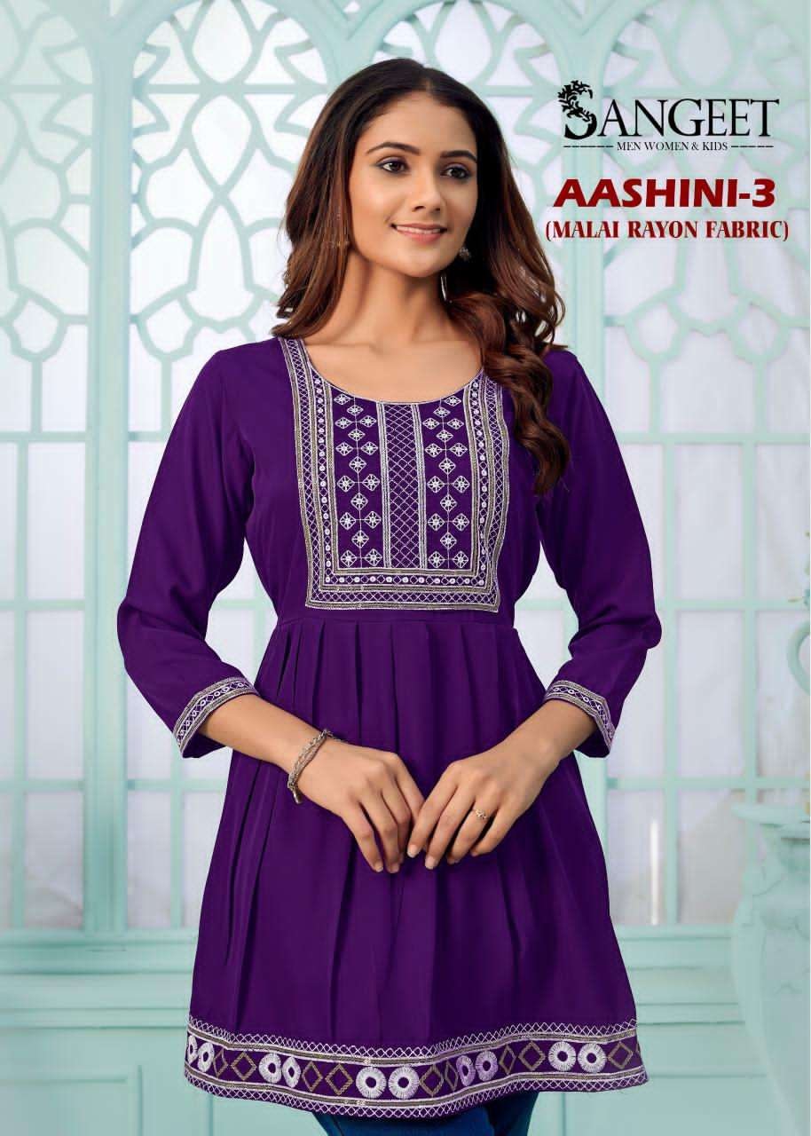 AASHINI VOL-3 BY SANGEET 1001 TO 1008 SERIES FANCY MALAI RAYON TOPS