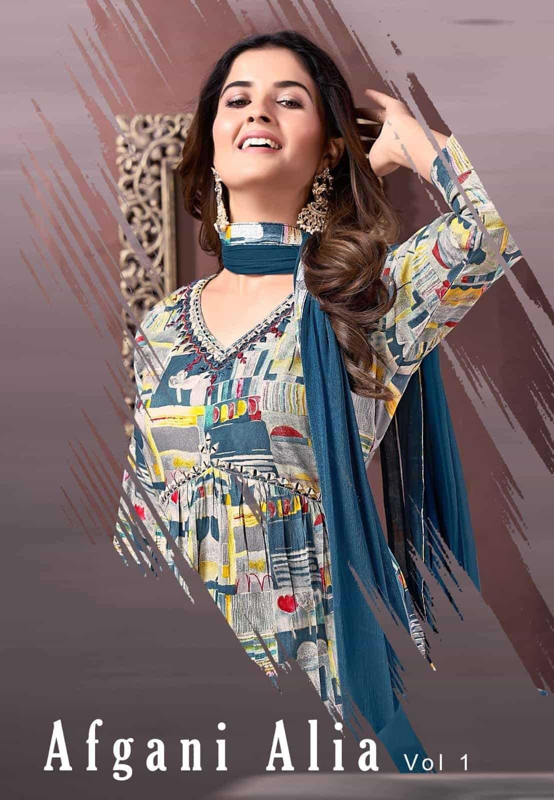 AFGANI ALIA VOL-1 BY MOKSH INTERNATIONAL 2225 TO 2228 SERIES RAYON STITCHED DRESSES