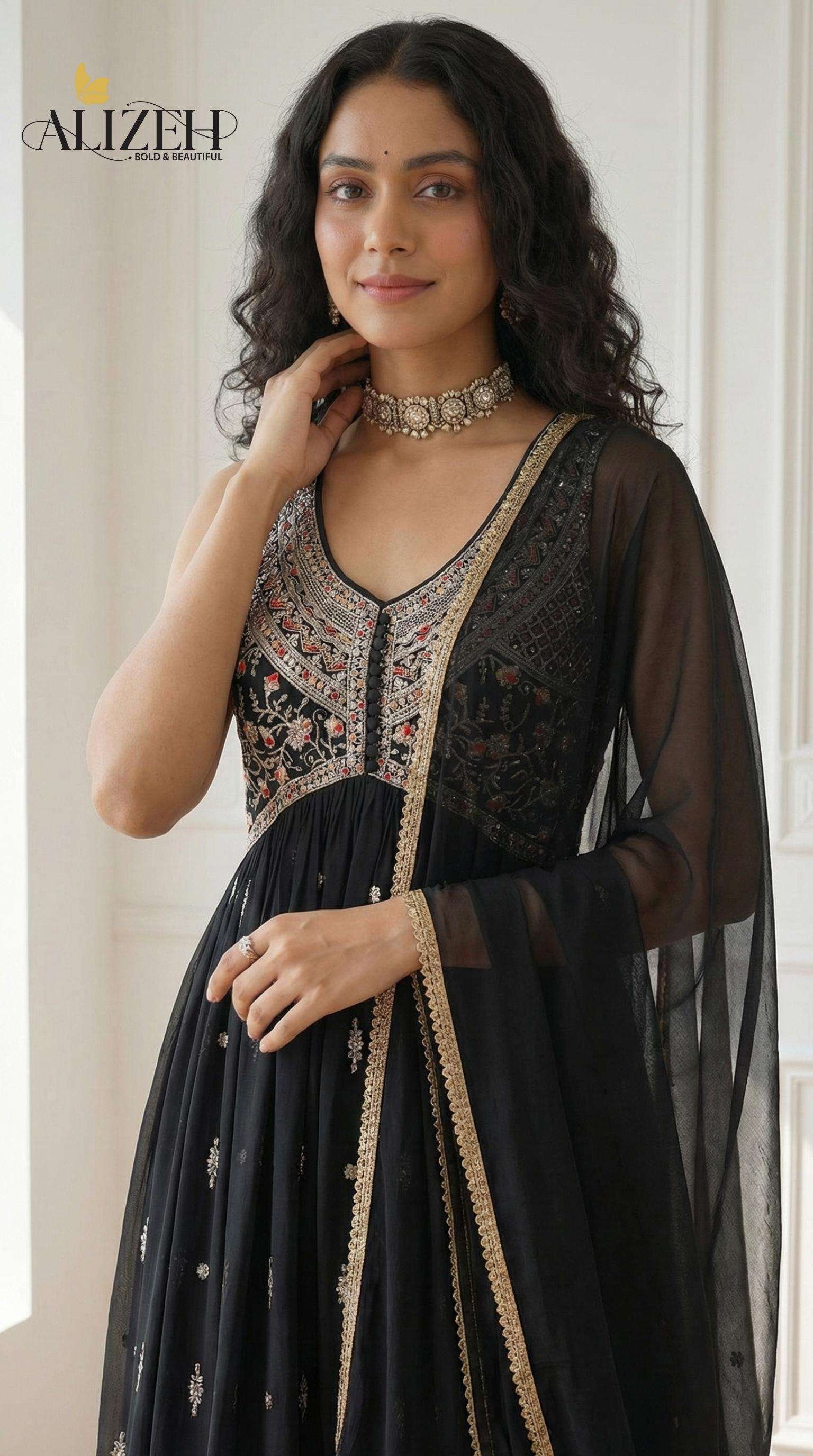 ALIZEH 7062 TO 7065 SERIES FANCY DESIGNER GEORGETTE STITCHED DRESSES