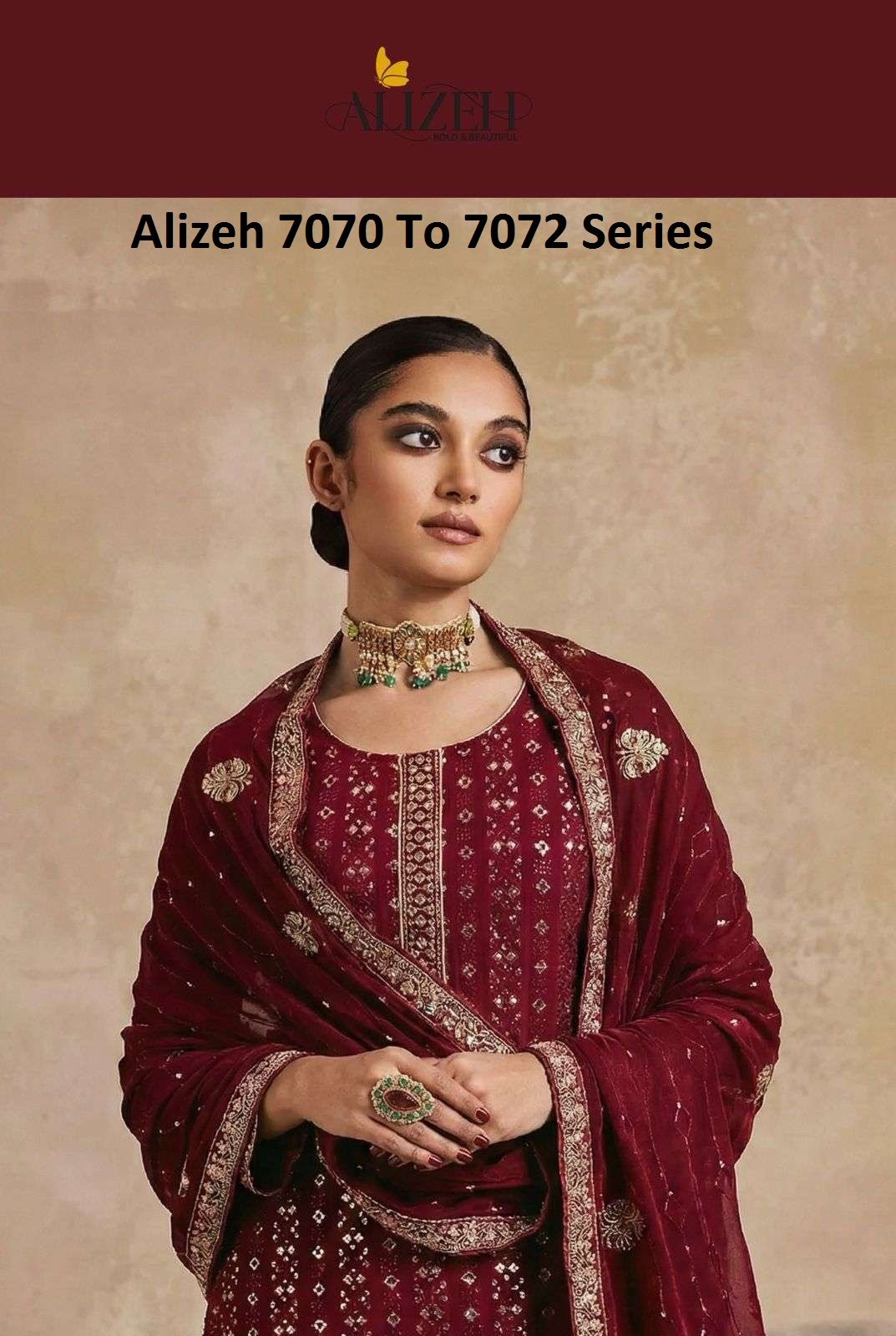 ALIZEH 7070 TO 7072 SERIES FANCY DESIGNER GEORGETTE STITCHED DRESSES