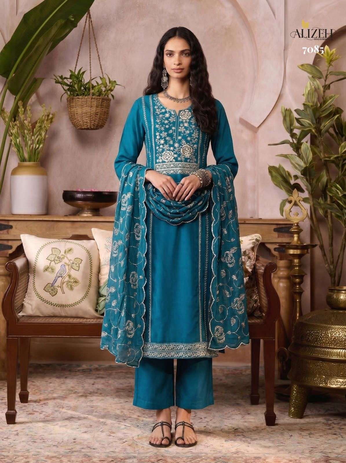 ALIZEH 7073 TO 7076 SERIES FANCY DESIGNER ORGANZA STITCHED DRESSES