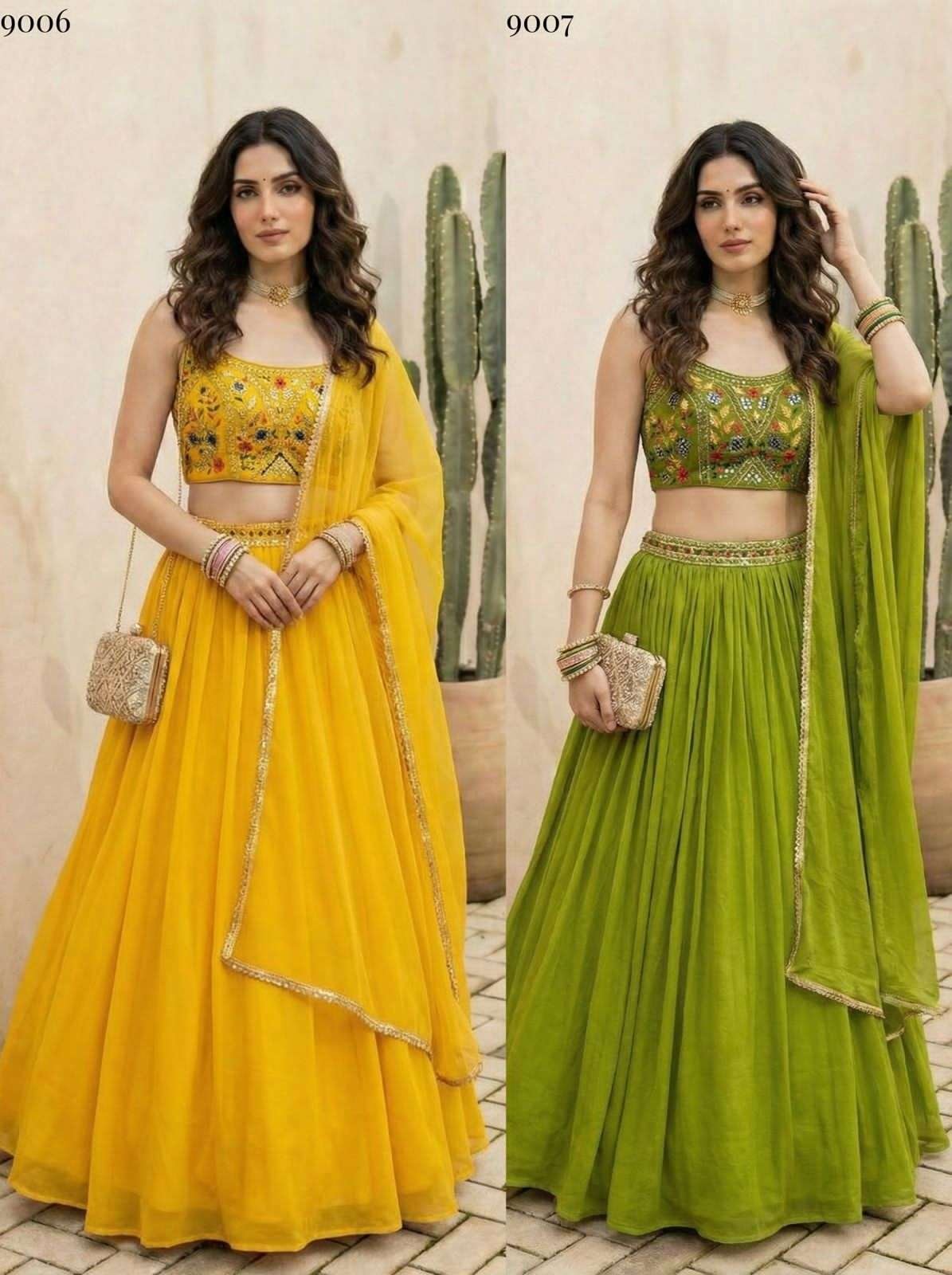 ALIZEH 9006 TO 9007 SERIES FANCY DESIGNER GEORGETTE STITCHED LEHENGAS