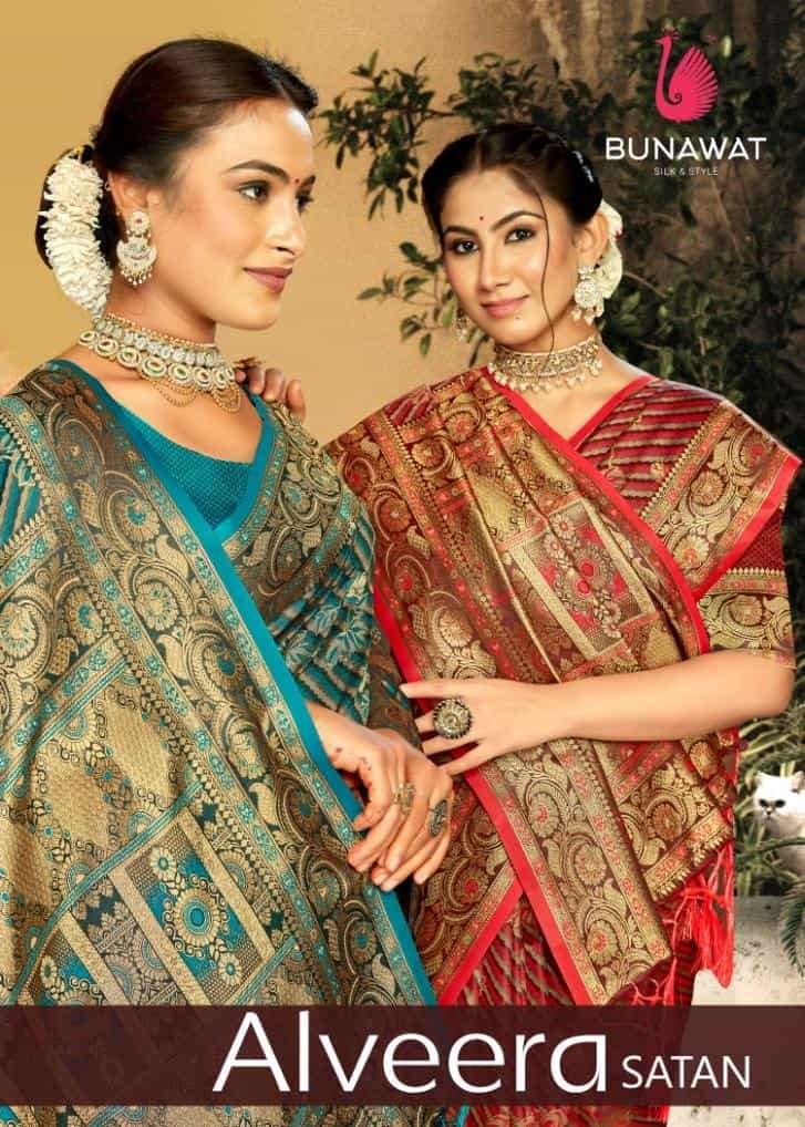 ALVEERA SATAN BY BUNAWAT 1001 TO 1006 SERIES FANCY SATIN SILK SAREES