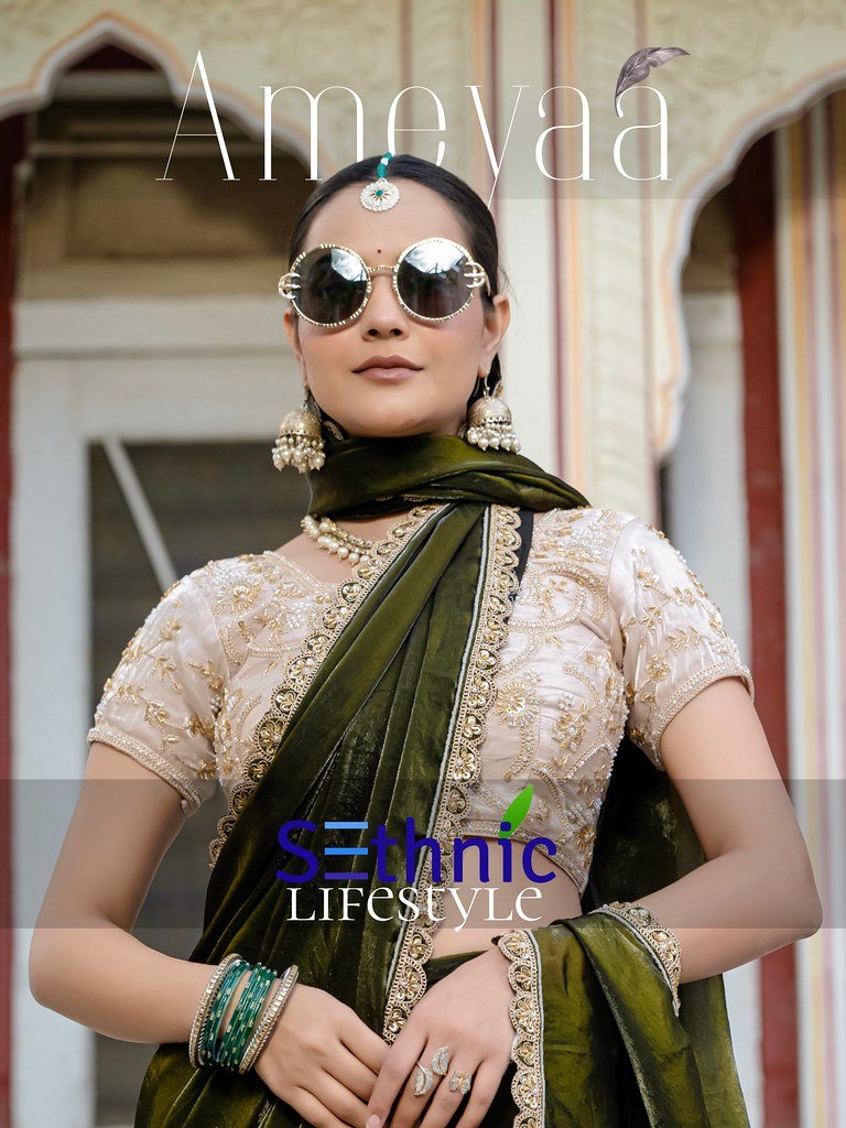 AMEYAA BY SETHNIC 82001 TO 82004 SERIES FANCY VELVET SATIN SAREES