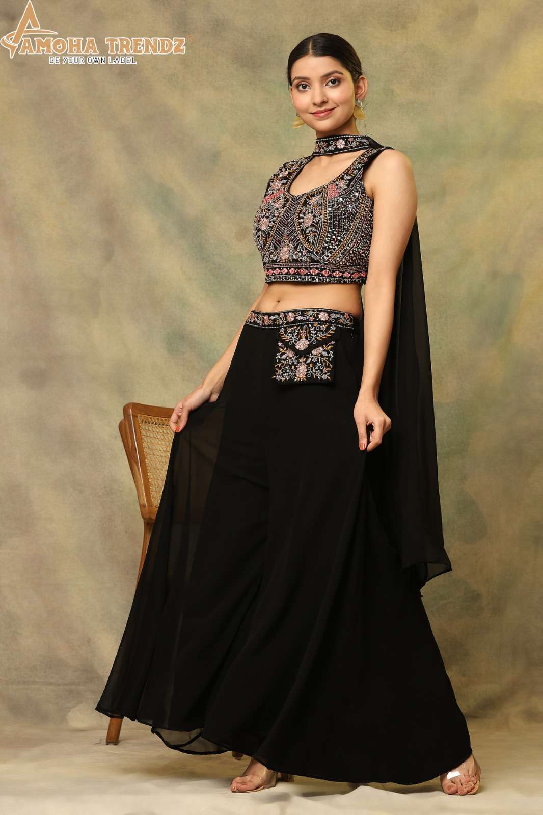 AMOHA C-355 BY AMOHA TRENDZ GEORGETTE BLOUSE WITH PALAZZO AND DUPATTA