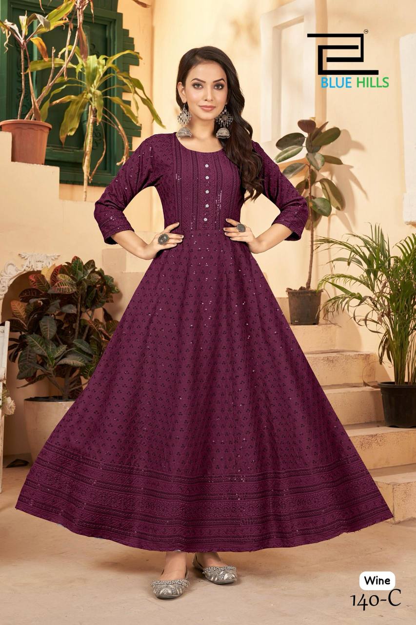 ANARKALI BY BLUE HILLS RAYON CHIKANKARI AND SEQUENCE WORK GOWNS