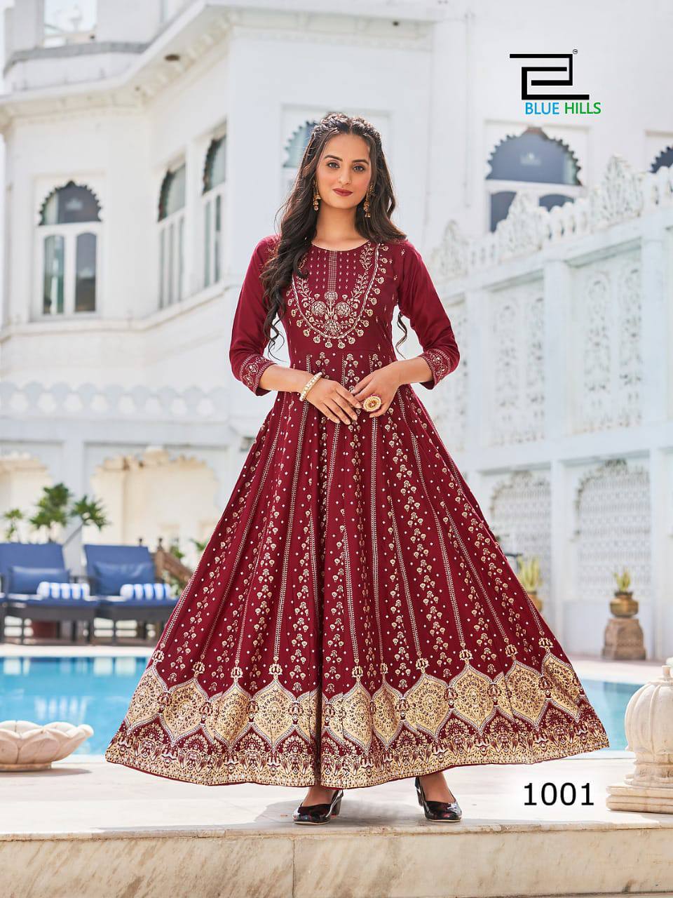 ANARKALI NX BY BLUE HILLS HEAVY 14 KG RAYON PRINT LONG KURTIS