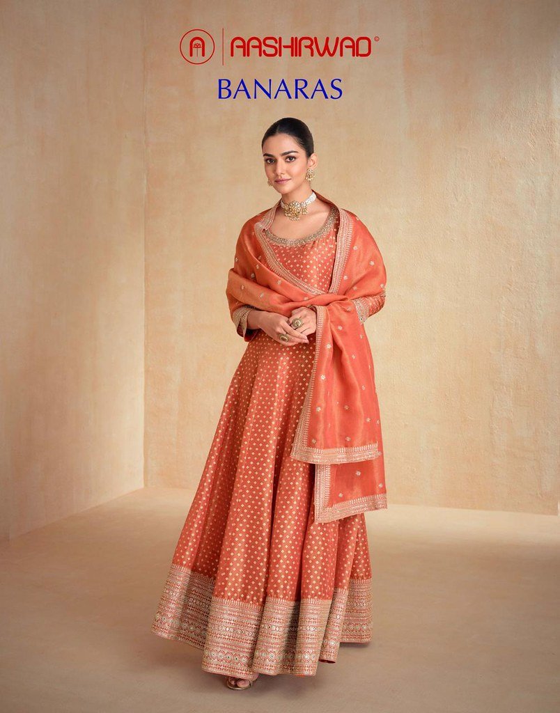 BANARAS BY AASHIRWAD CREATION 10215 TO 10216 SERIES ORGANZA JACQUARD SILK GOWNS