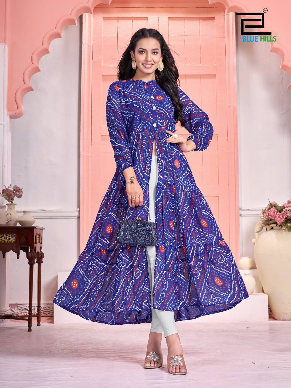 BANDHEJ BY BLUE HILLS FANCY DESIGNER PURE GEORGETTE CENTER SLIT GOWNS