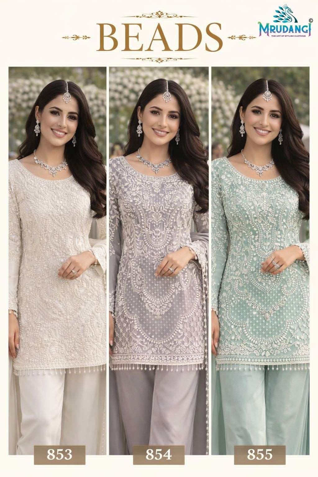 BEADS BY MRUDANGI 853 TO 855 SERIES PREMIUM GEORGETTE STITCHED DRESSES