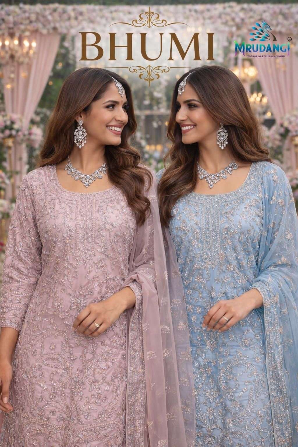 BHUMI BY MRUDANGI 895 TO 896 SERIES REAL PREMIUM NET STITCHED DRESSES