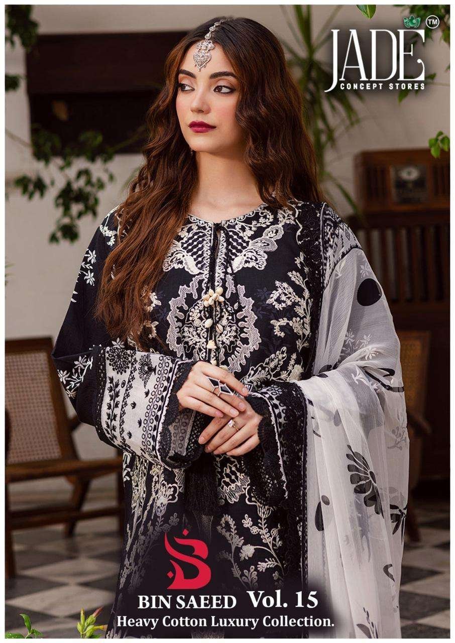 BIN SAEED HEAVY COTTON LUXURY COLLECTION VOL-15 BY JADE 1501 TO 1506 SERIES PAKISTANI DRESSES