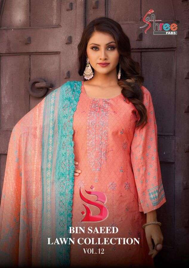 BIN SAEED LAWN COLLECTION VOL-12 BY SHREE FABS 12001 TO 12006 SERIES COTTON PAKISTANI DRESSES