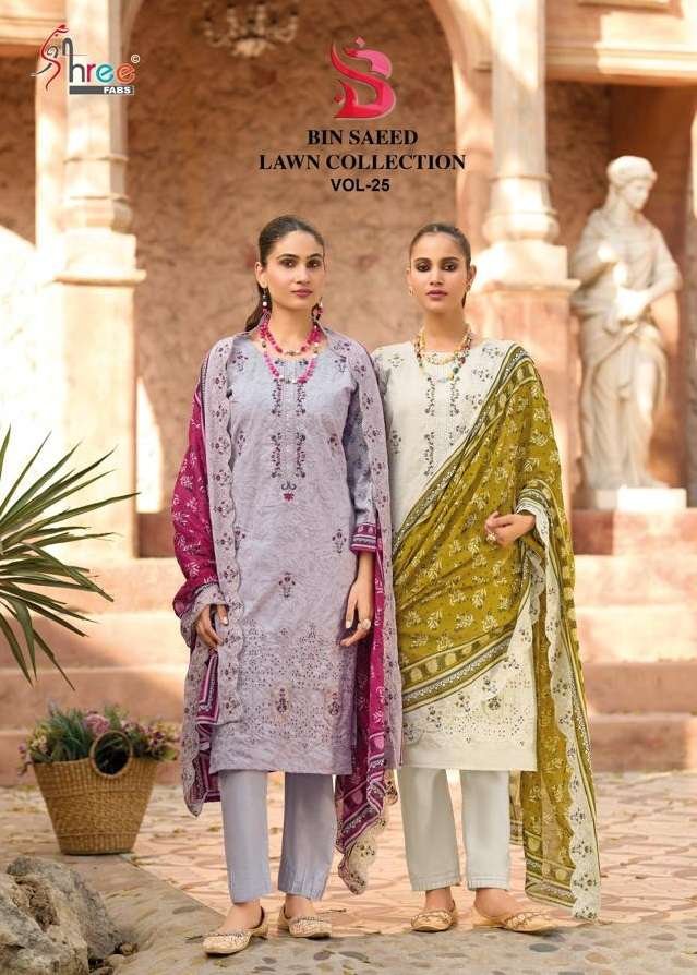 BIN SAEED LAWN COLLECTION VOL-25 BY SHREE FABS 1001 TO 1006 SERIES COTTON DRESSES