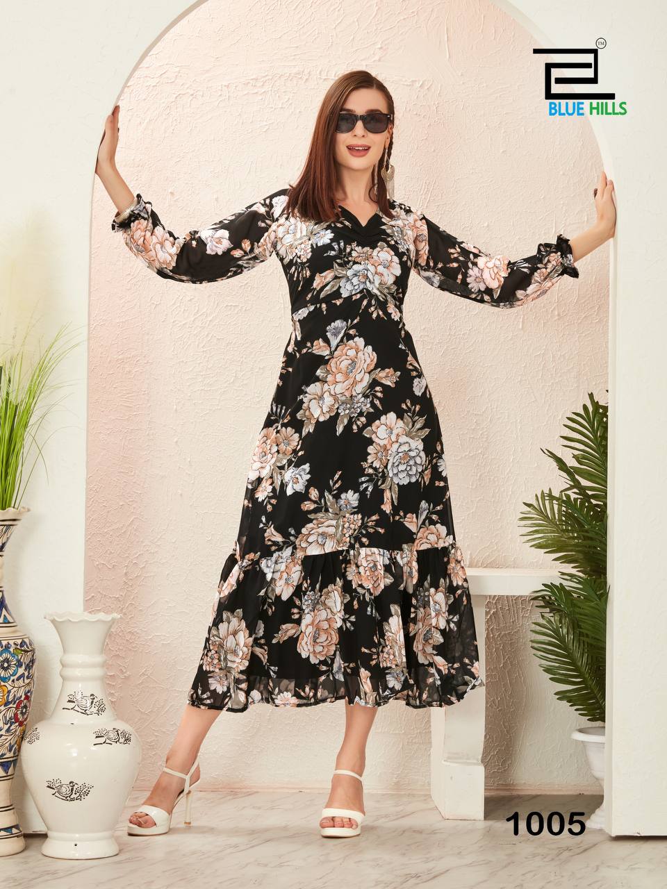 BLOSSOM BY BLUE HILLS FANCY DESIGNER GEORGETTE PRINTED LONG KURTIS