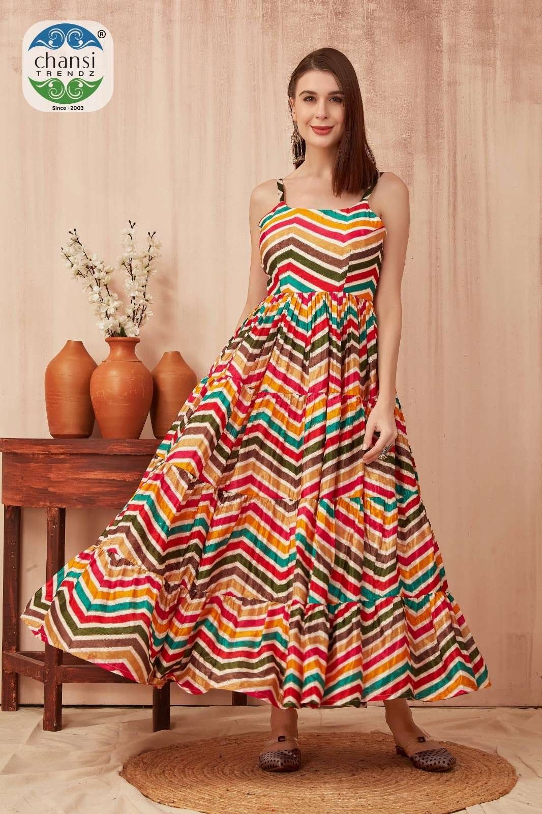 CT-278 BY CHANSI TRENDZ FANCY DESIGNER SILK BLEND FOIL PRINT GOWN