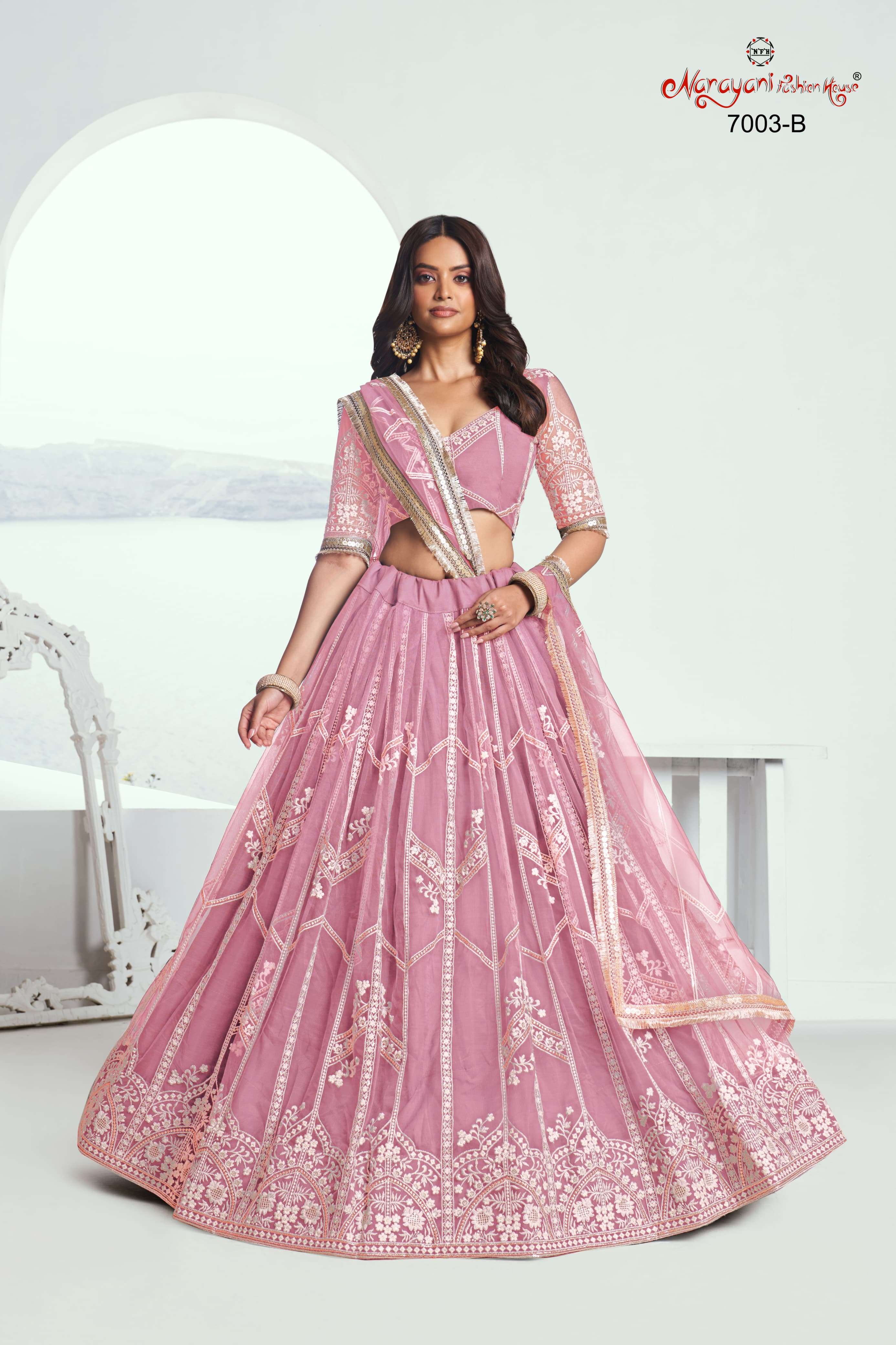 CHANDRAKALA 7003 COLOURS BY NARAYANI FASHION HOUSE 7003 TO 7003-D SERIES BUTTERFLY NET LEHENGAS
