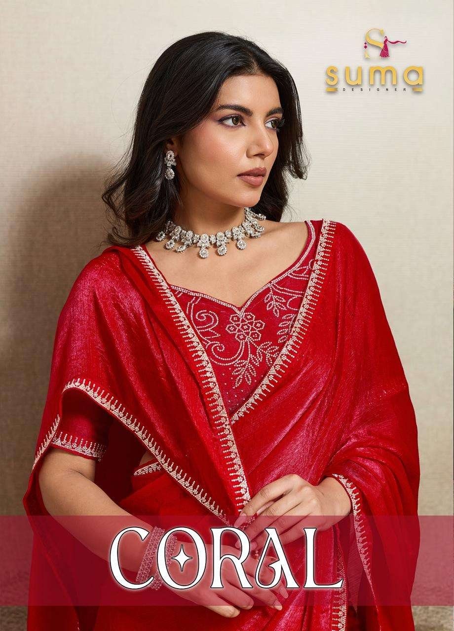 CORAL BY SUMA 15001 TO 15005 SERIES FENDI CHIFFON BLOOMING SAREES