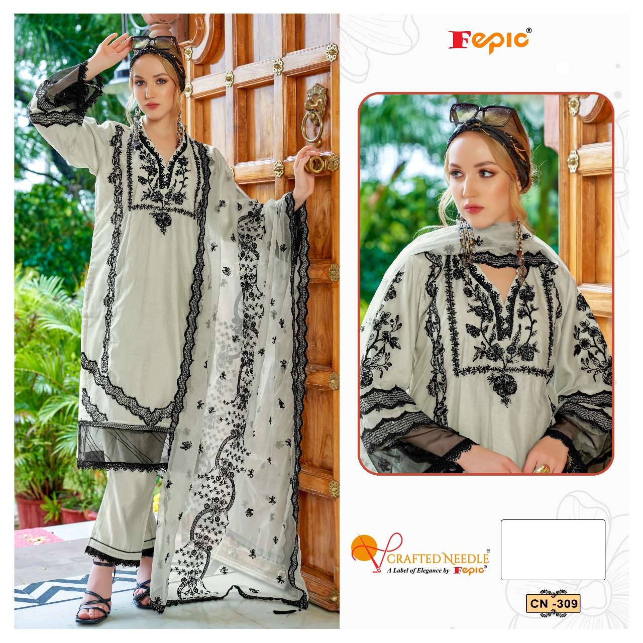 CRAFTED NEEDLE 309 COLOURS BY FEPIC FANCY ORGANZA PAKISTANI DRESSES