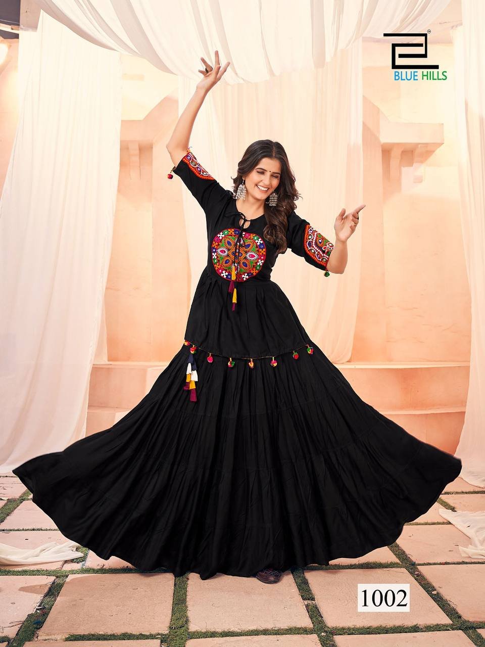 DHOLIDA BY BLUE HILLS 1001 TO 1005 SERIES HEAVY RAYON NAVRATRI LEHENGAS