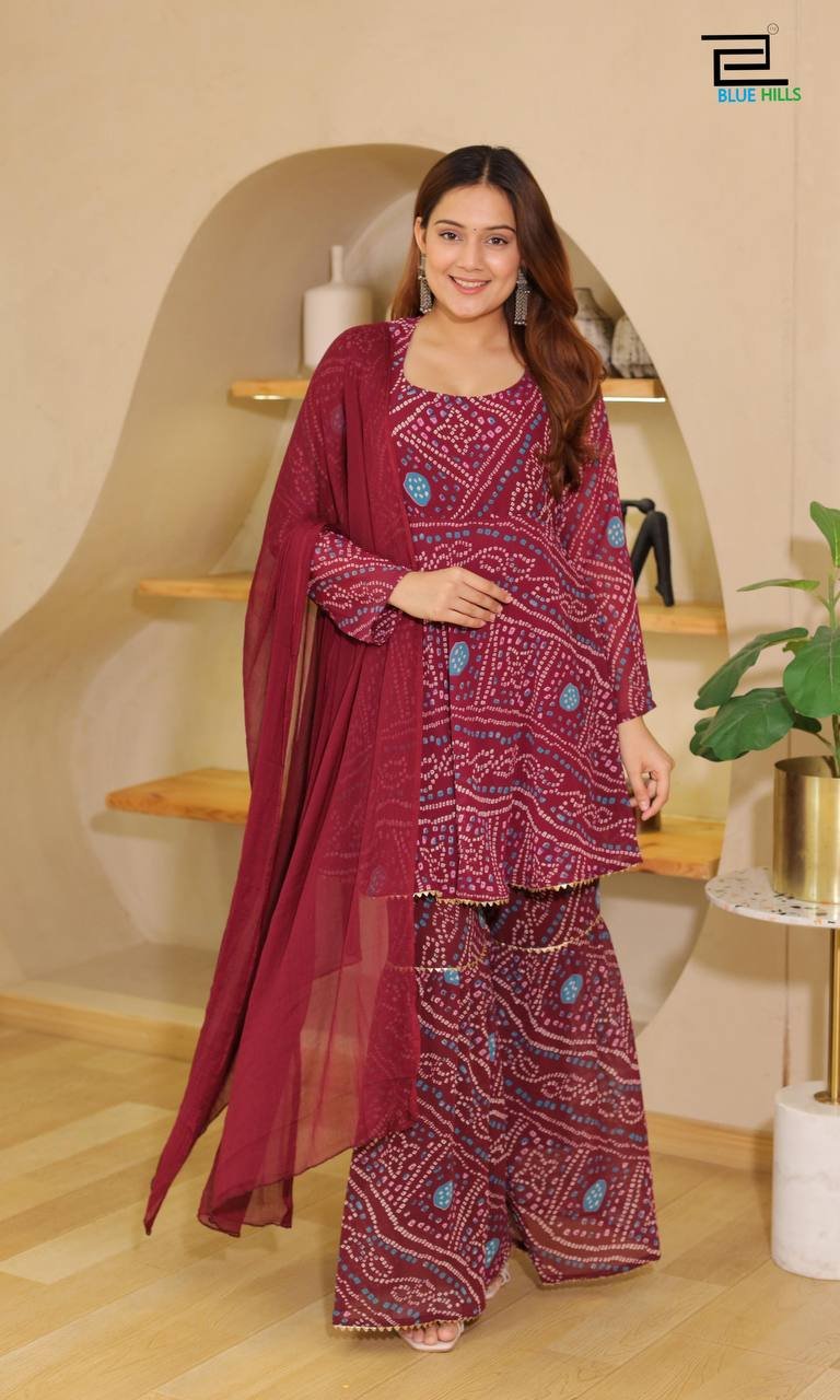 FESTIVAL SEASON BY BLUE HILLS FAUX GEORGETTE PRINT SHARARA DRESSES