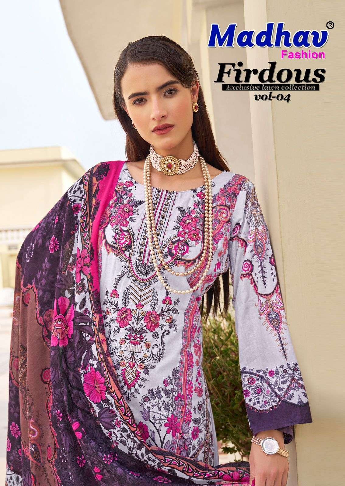 FIRDOUS VOL-4 BY MADHAV FASHION 4001 TO 4006 SERIES LAWN COTTON DRESSES
