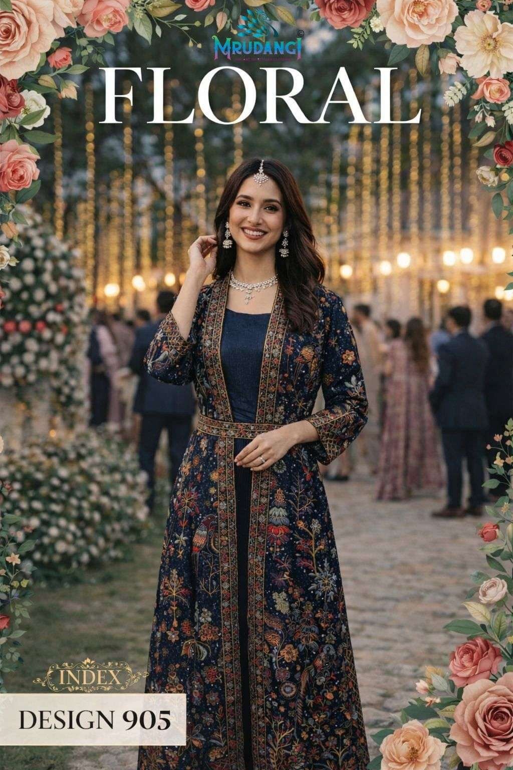 FLORAL BY MRUDANGI 905 SERIES PREMIUM REAL CHINON SILK JACKET GOWNS