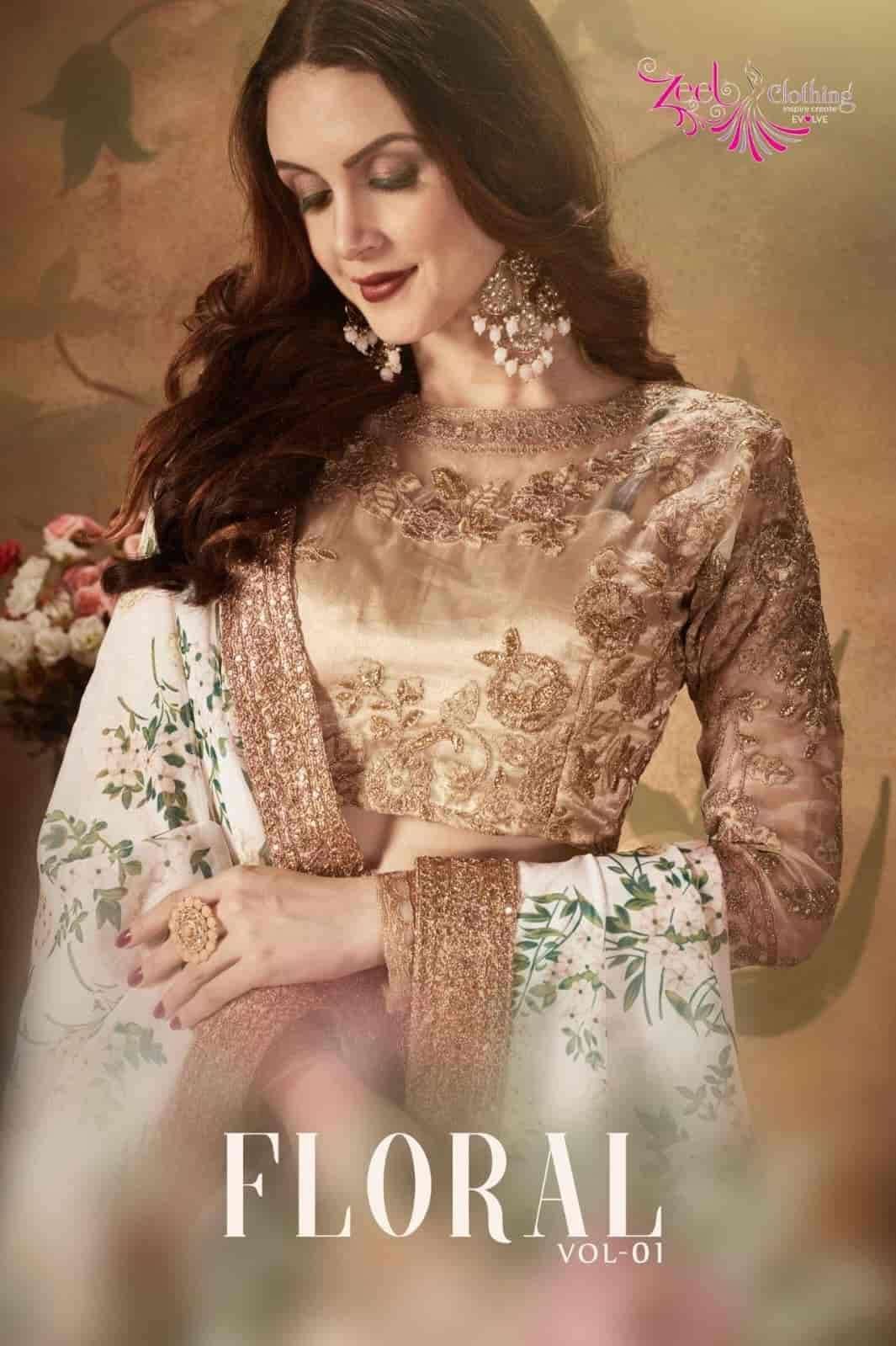 FLORAL VOL-1 BY ZEEL CLOTHING 7601 TO 7610 SERIES HEAVY ORGANZA LEHENGAS