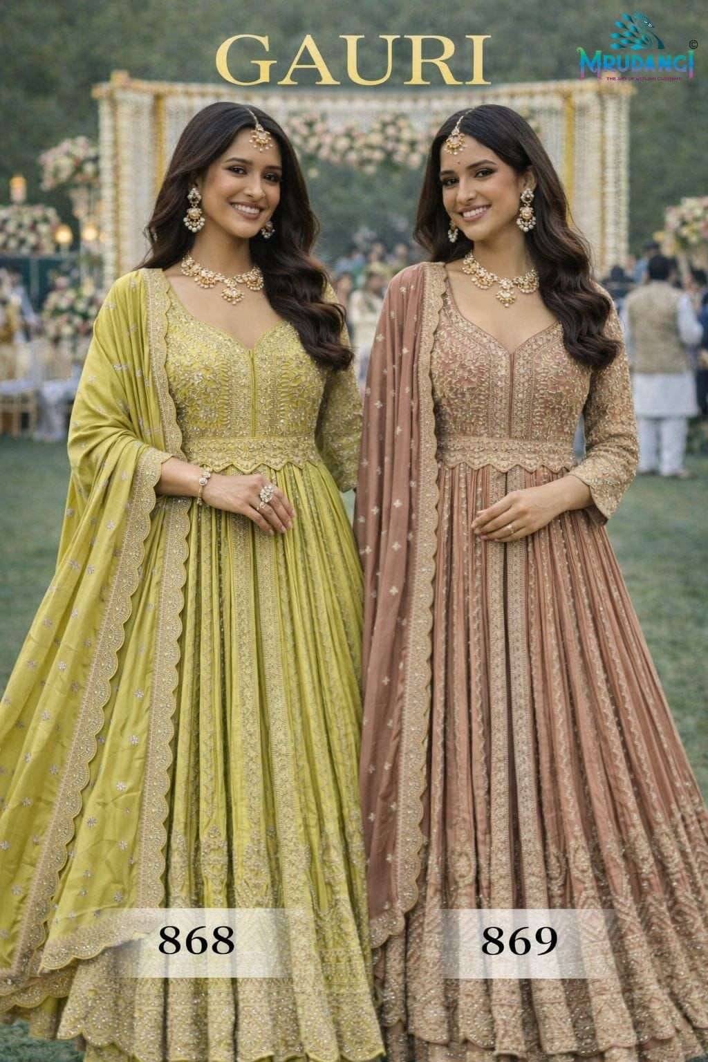 GAURI BY MRUDANGI 868 TO 869 SERIES DESIGNER CHINON STITCHED DRESSES