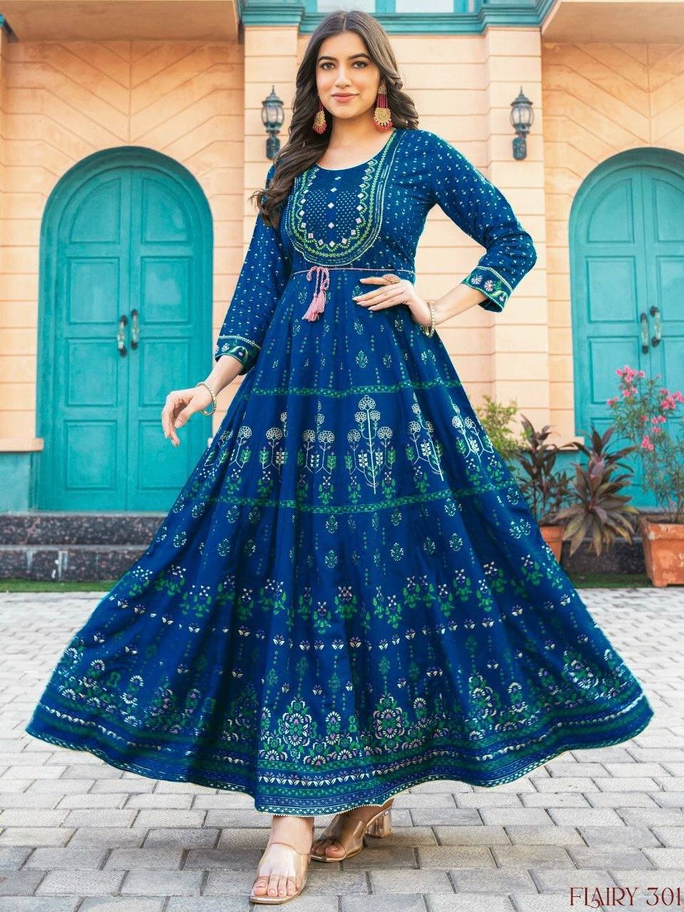 GLAM NX BY SUSWANI DESIGNER 14 KG RAYON PRINT LONG ANARKALI GOWNS