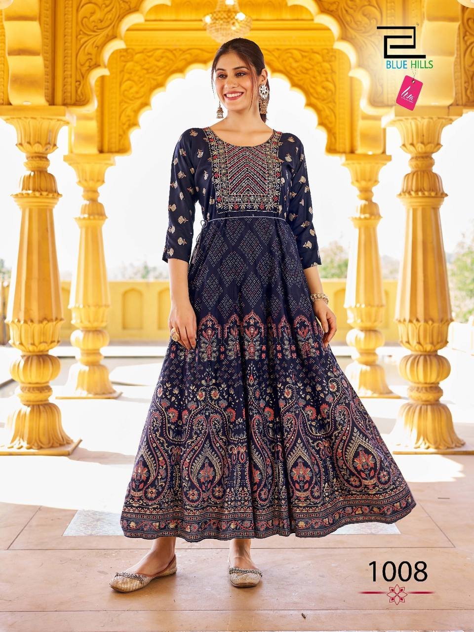 GLAMOUR LADY 3.0 BY BLUE HILLS 14 KG RAYON PRINT LONG ANARKALI GOWNS