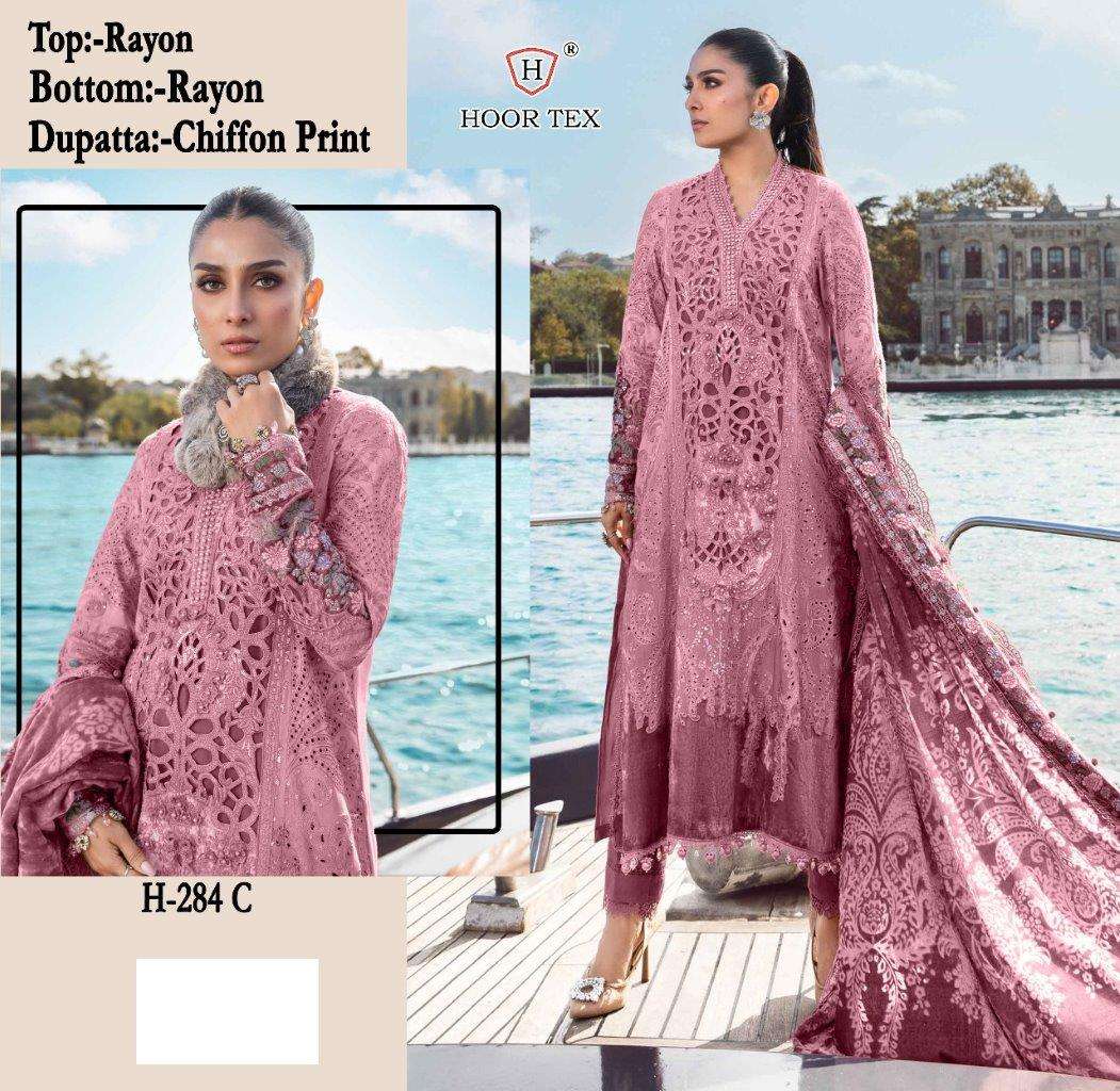 H-284 COLOURS BY HOOR TEX H-284-A TO H-284-C SERIES RAYON PAKISTANI DRESSES
