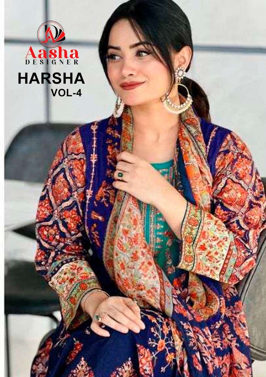 HARSHA VOL-4 BY AASHA DESIGNER FANCY PURE COTTON PAKISTANI DRESSES