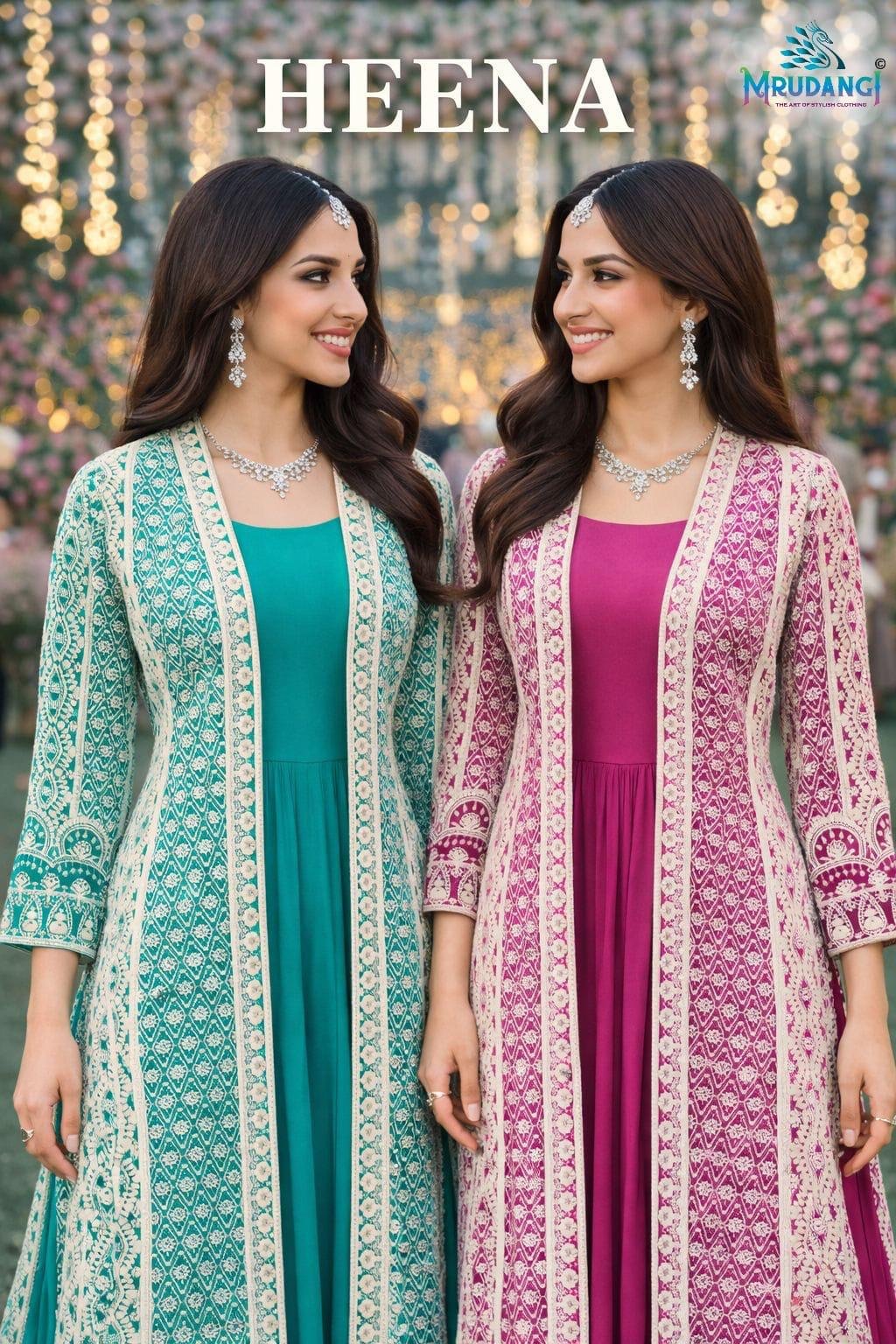 HEENA BY MRUDANGI 856 TO 859 SERIES HEAVY PREMIUM CHINON SILK GOWNS