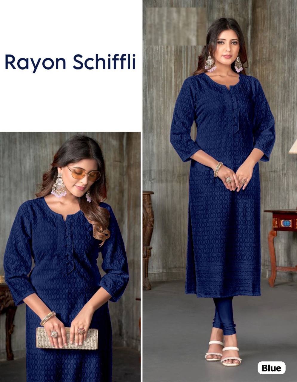 HEENA BY SUSWANI FANCY DESIGNER HEAVY RAYON SCHIFFLI WORK KURTIS