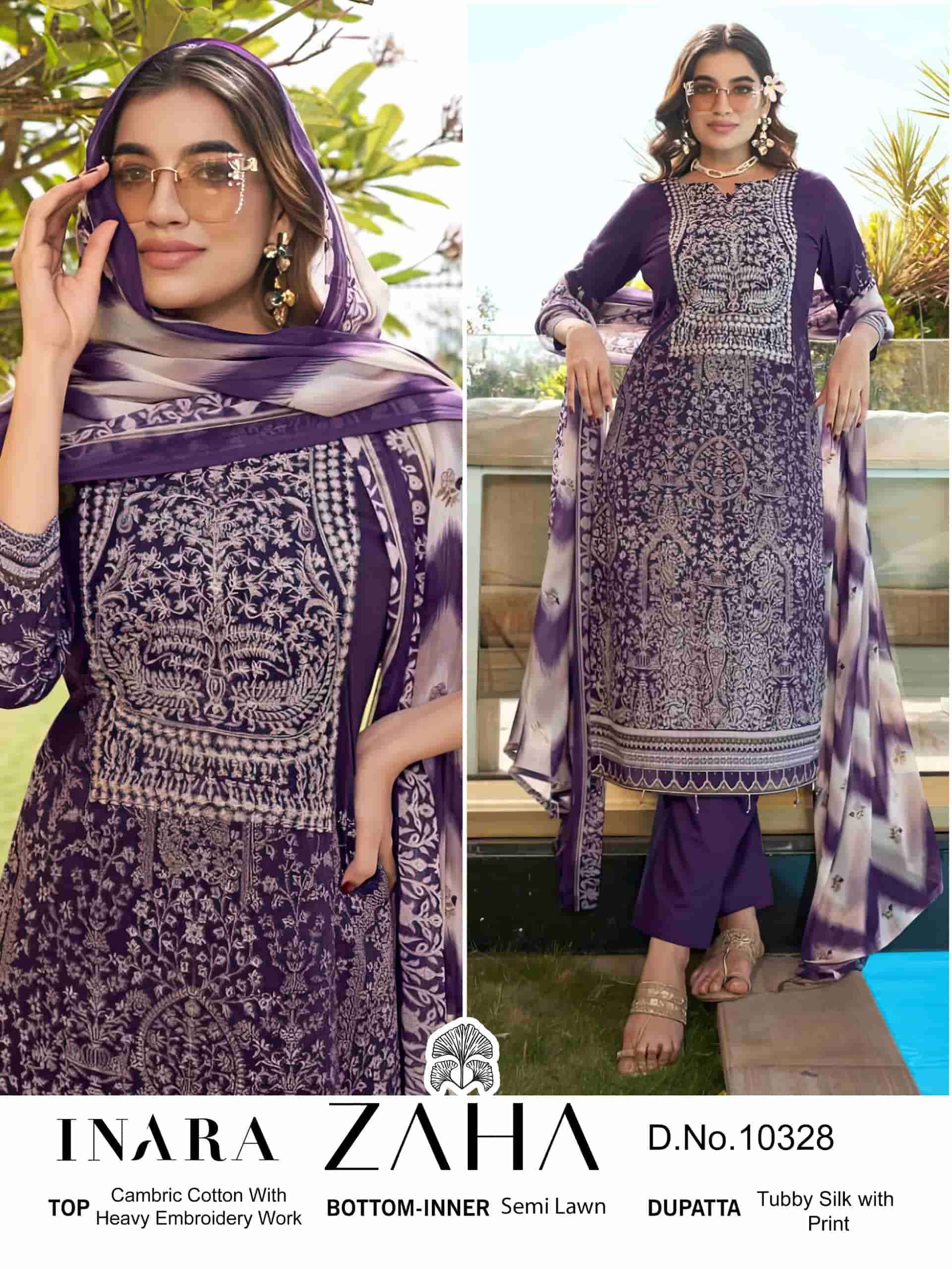 INARA VOL-1 BY ZAHA 10326 TO 10330 SERIES CAMBRIC COTTON PAKISTANI DRESSES