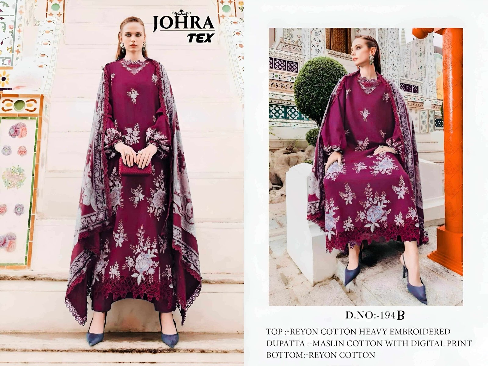 JT-194-B BY JOHRA TEX FANCY DESIGNER RAYON COTTON PAKISTANI DRESS