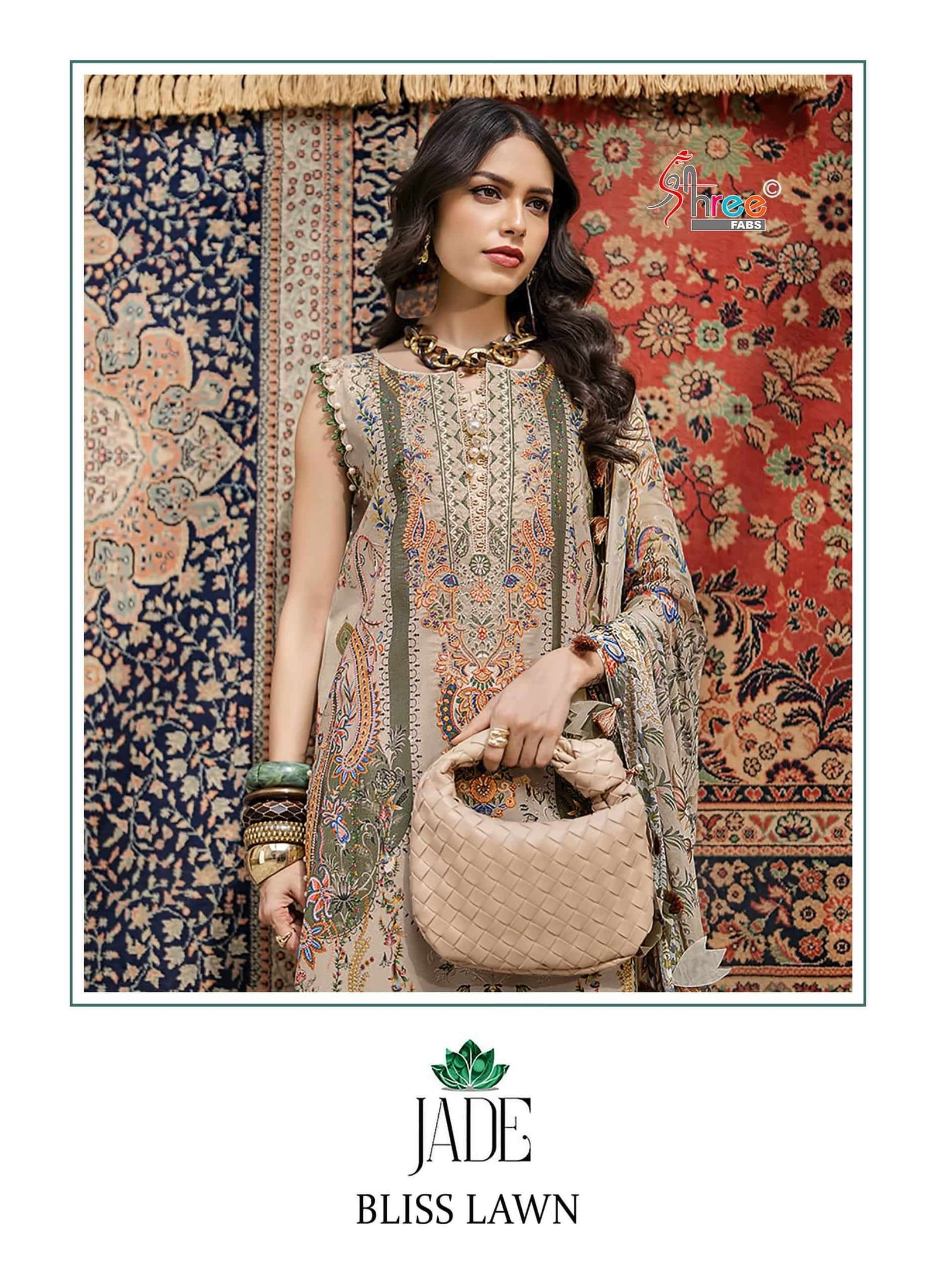 JADE BLISS LAWN BY SHREE FABS 4191 TO 4194 SERIES COTTON PAKISTANI DRESSES