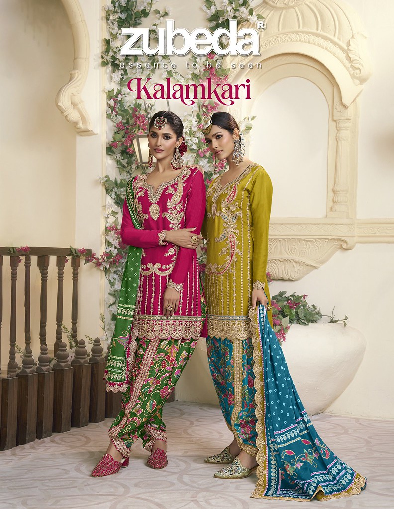 KALAMKARI BY ZUBEDA 714 TO 717 SERIES DESIGNER CHINON SILK DRESSES