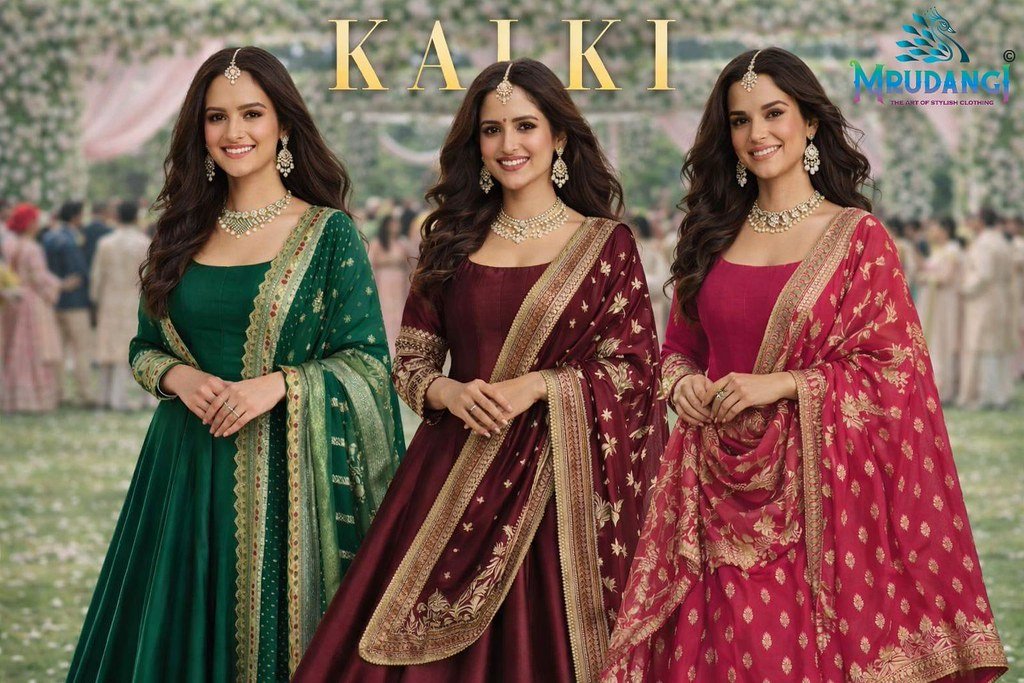 KALKI BY MRUDANGI 784 TO 786 SERIES REAL VISCOSE JACQUARD SILK GOWNS