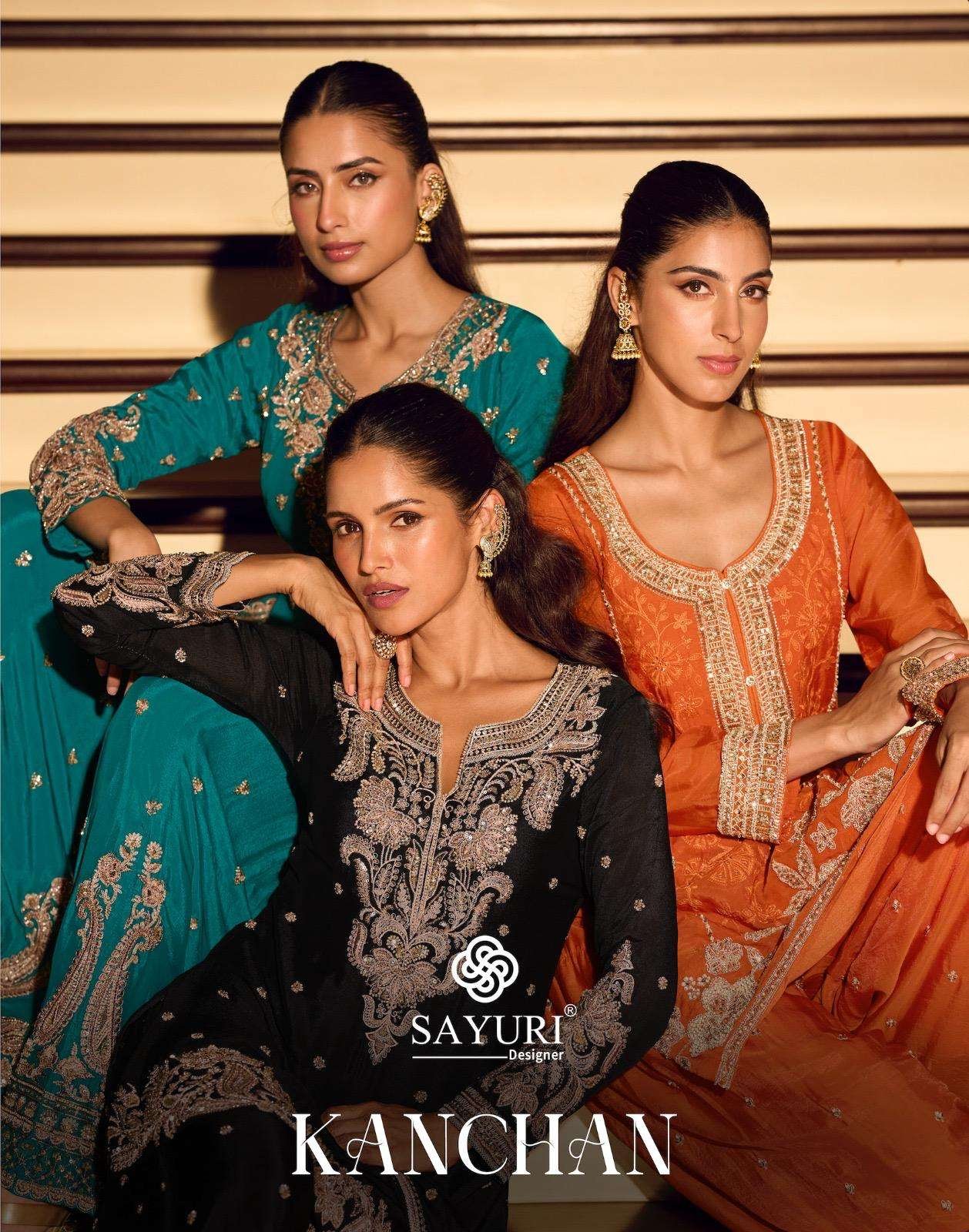 KANCHAN BY SAYURI 10200 TO 10202 SERIES CHINON SILK SHARARA DRESSES