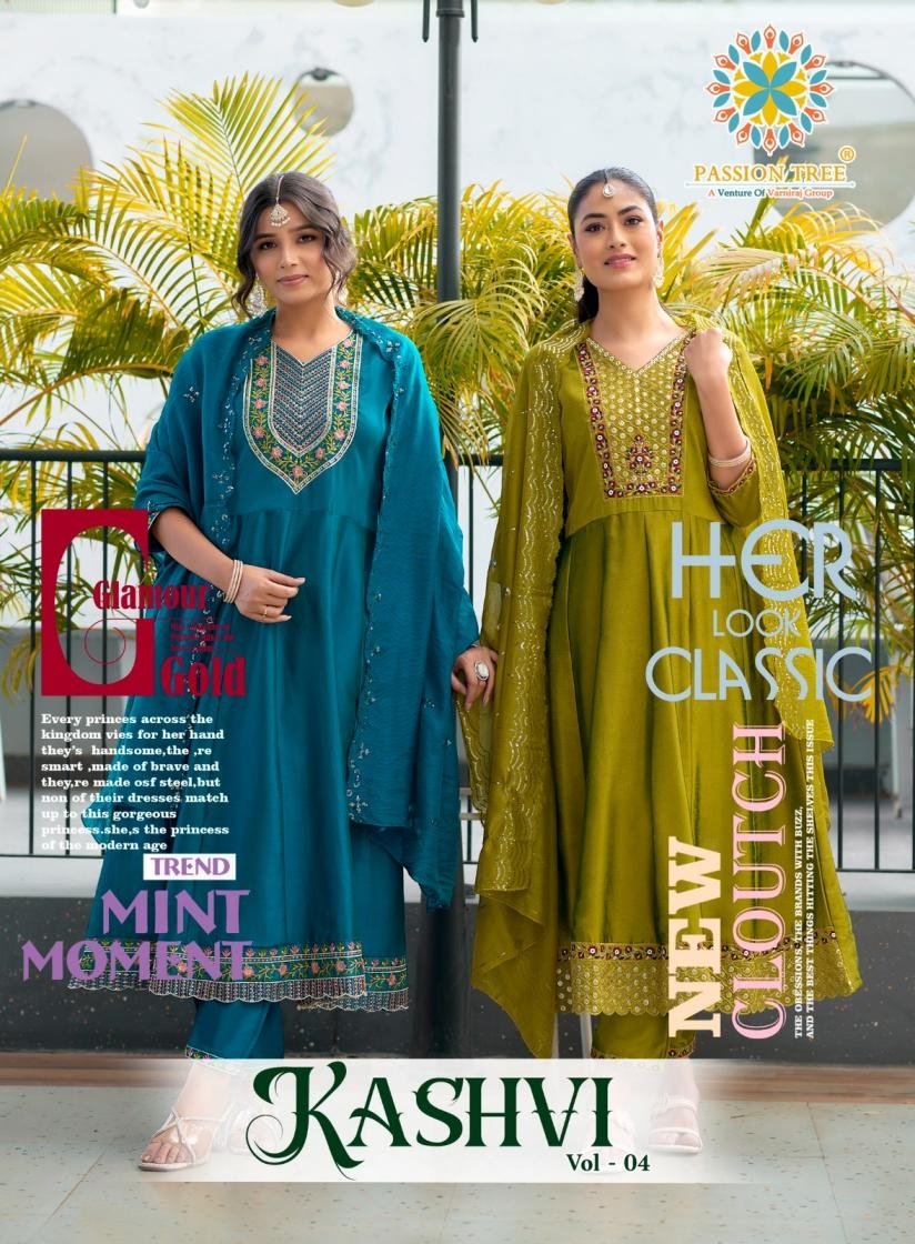 KASHVI VOL-4 BY PASSION TREE 4001 TO 4008 SERIES VICHITRA SILK DRESSES
