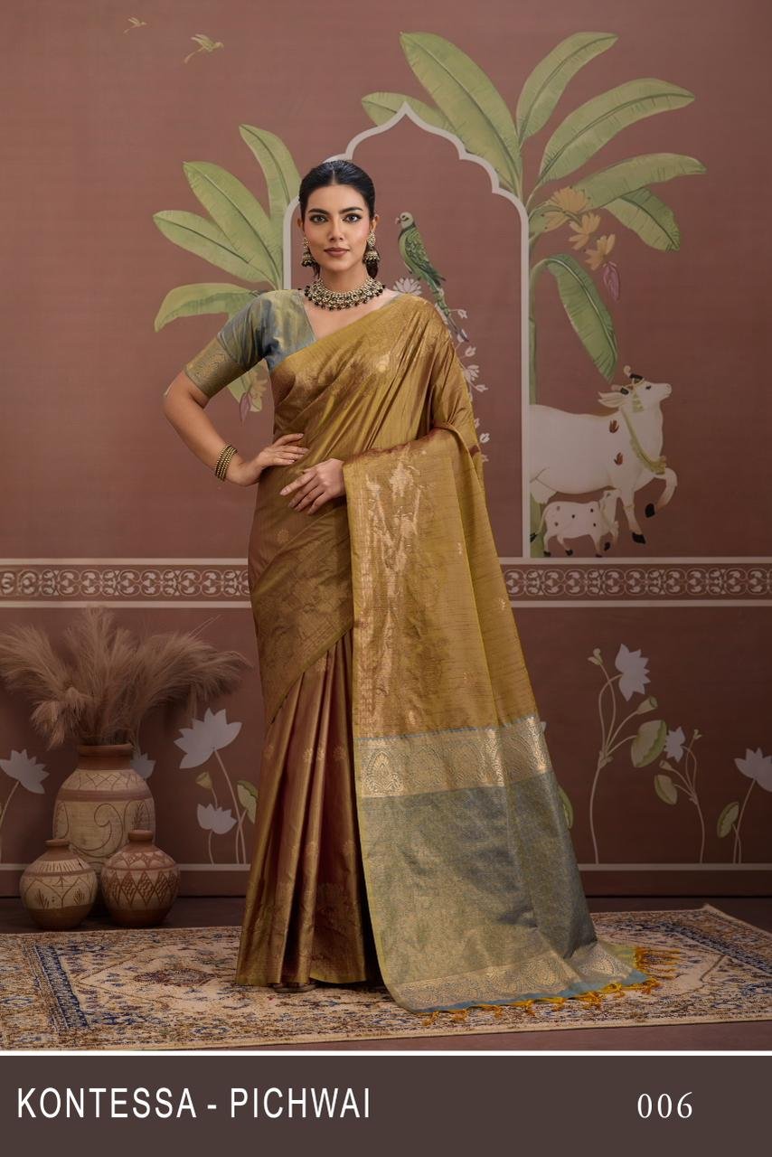 KONTESSA-PICHWAI BY RAJTEX 001 TO 006 SERIES FANCY TUSSAR SILK SAREES