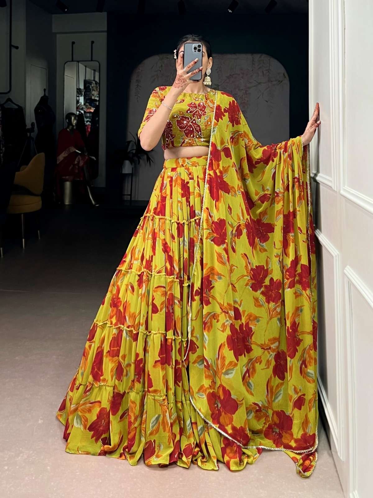 LNB-1145 COLOURS BY SUSWANI LATEST MARBLE FLORAL PRINTED LEHENGAS