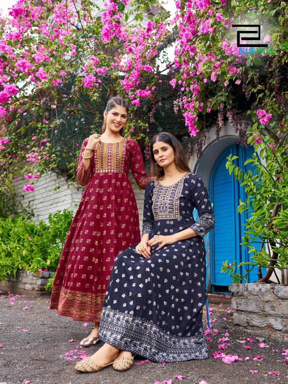 LAKME BY BLUE HILLS DESIGNER 14 KG RAYON PRINT LONG ANARKALI GOWNS